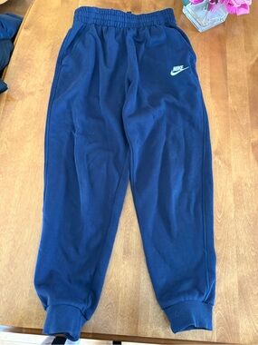 Nike Kids Navy Blue Fleece Joggers with White Logo